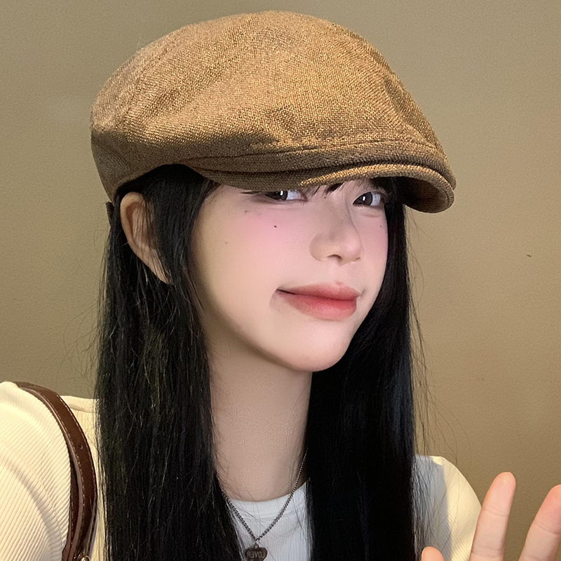 棉麻咖色前进帽女美式复古帽子