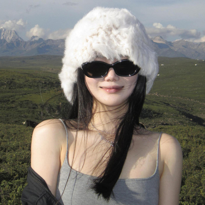 长白山穿搭兔毛针织渔夫帽女秋冬