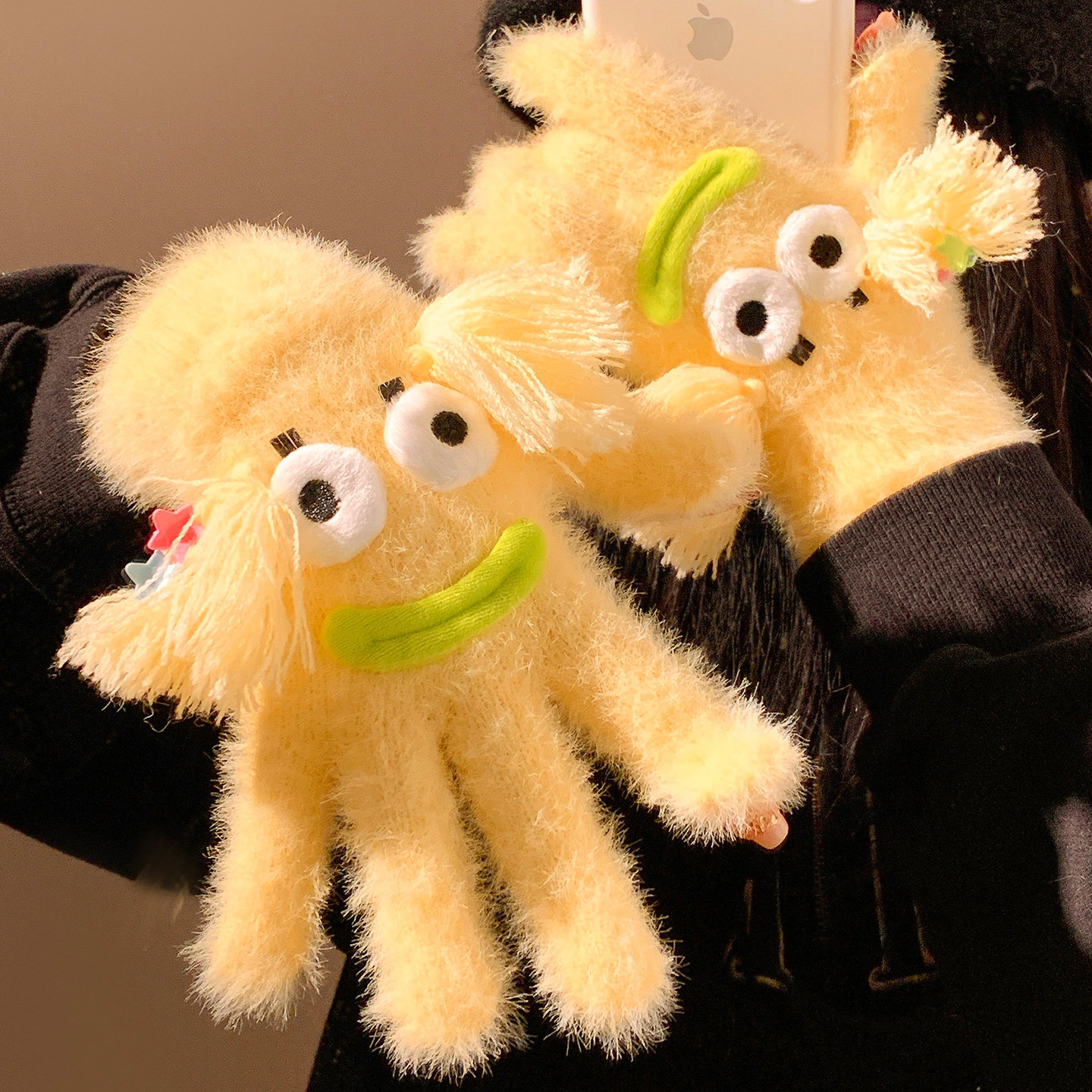 丑萌搞怪可爱毛绒针织毛线手套女