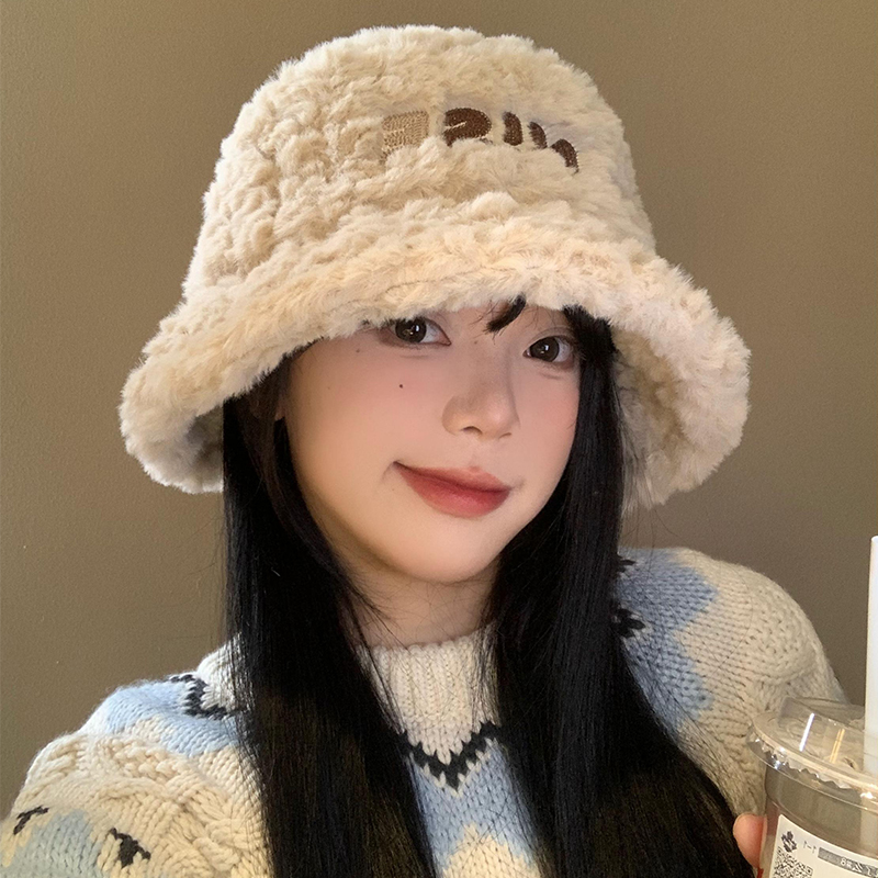字母毛绒渔夫帽女冬季