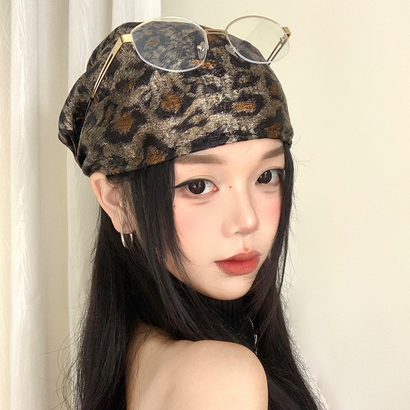 千禧辣妹风豹纹头巾帽子个性小众
