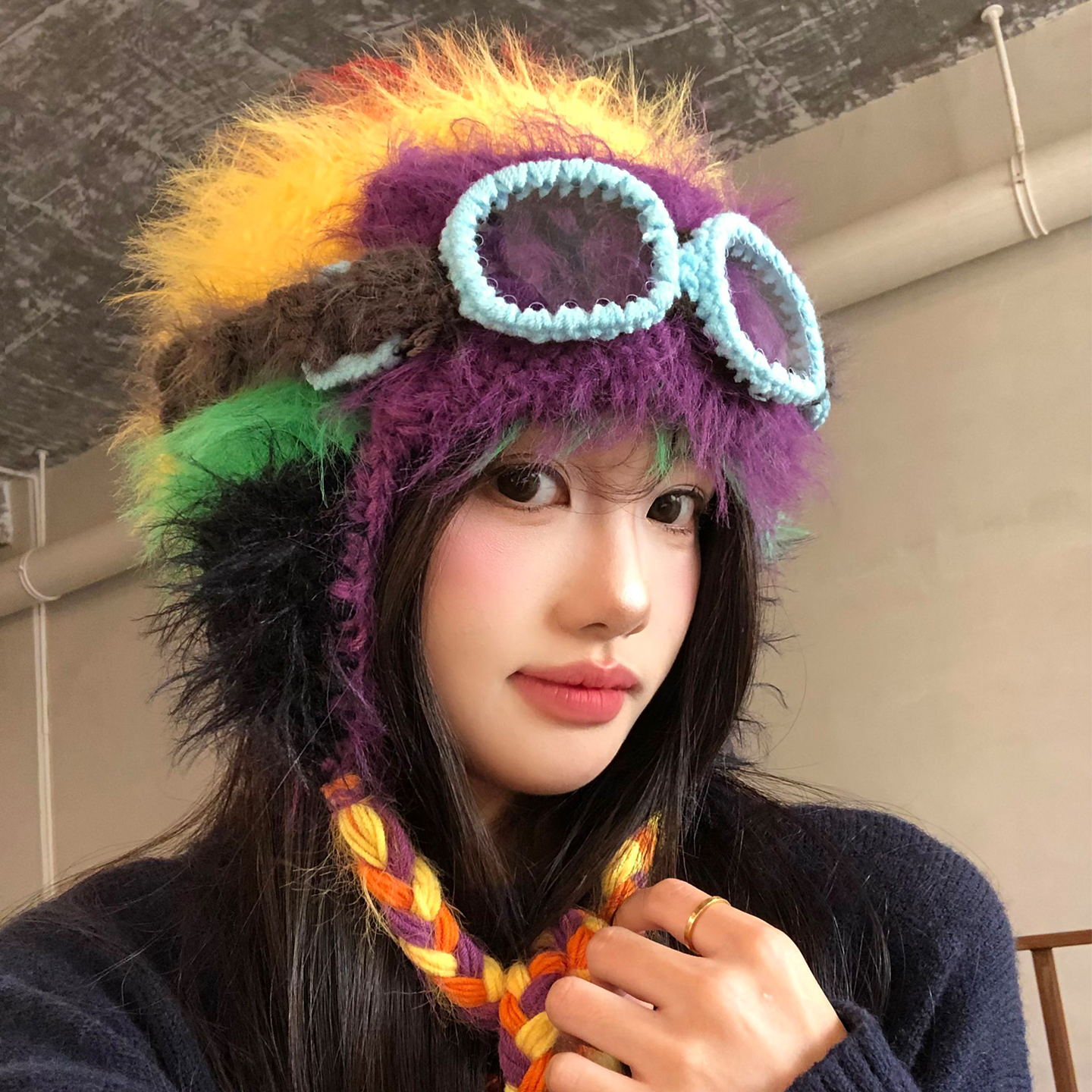 檀健次同款彩色毛绒针织护耳帽