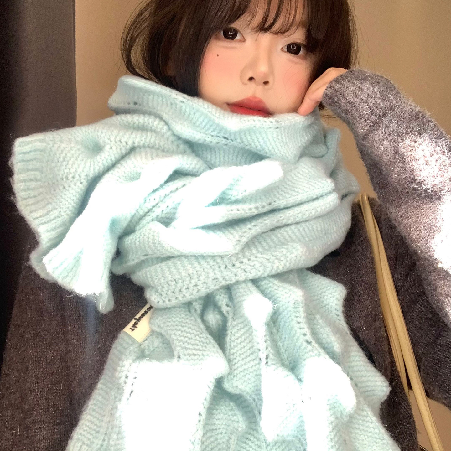 蓝色针织毛线围巾女冬季2025新款韩系高级感加厚保暖防寒护颈围脖,服饰配件/皮带/帽子/围巾,围巾/丝巾/披肩,淘宝优惠券,粉丝福利购,淘宝优惠卷