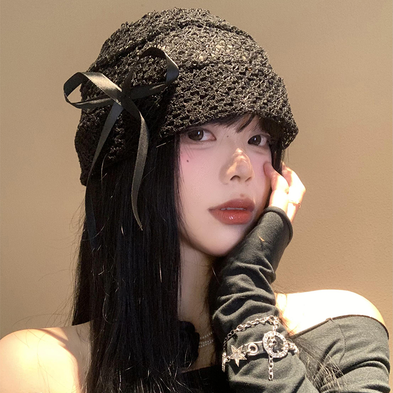 蕾丝镂空蝴蝶结冷帽辣妹包头帽
