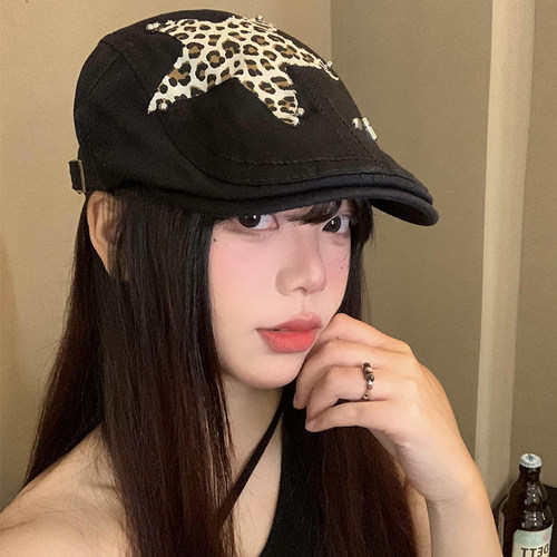 星星豹纹贴布前进帽小众美式复古