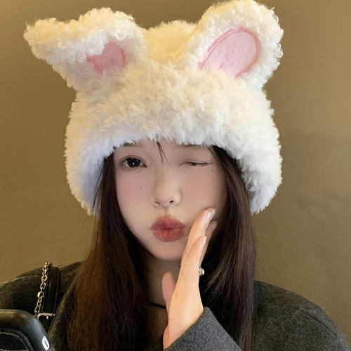 韩国可爱毛绒兔耳朵帽