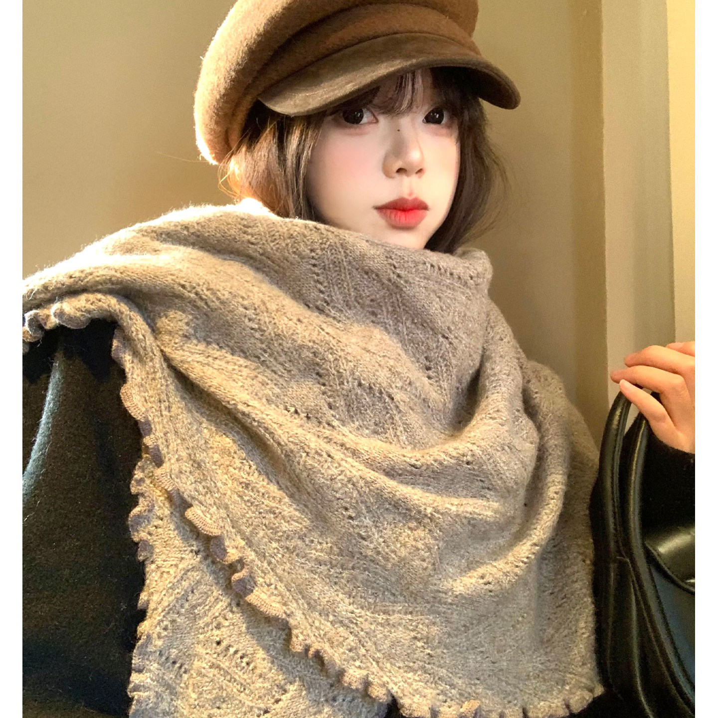 高级感木耳边三角巾披肩女冬季