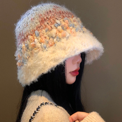毛绒针织渔夫帽保暖防寒毛线帽
