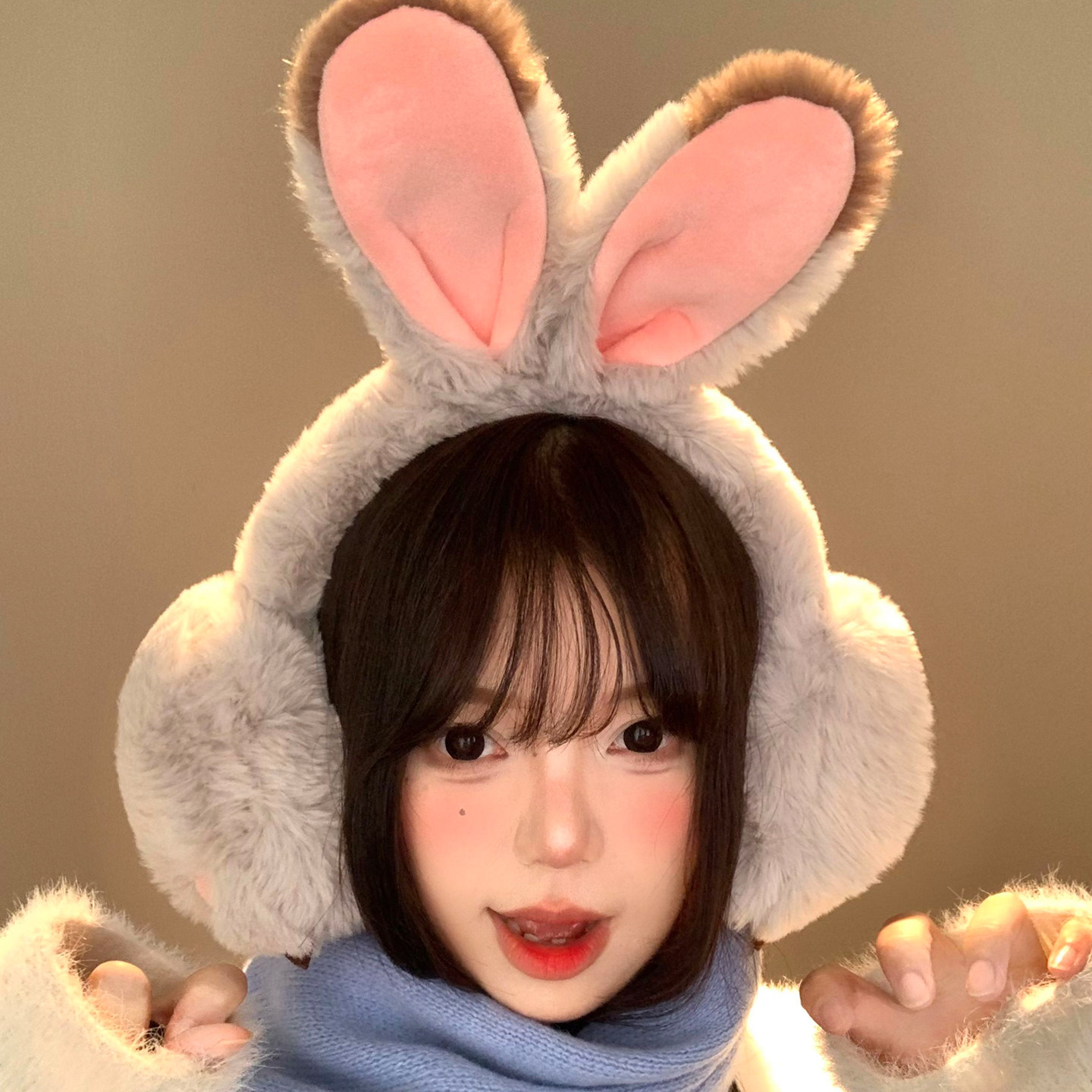 可爱兔耳朵毛绒耳罩防寒防冻保暖