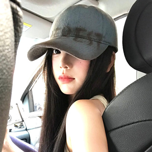 水洗做旧字母棒球帽女美式复古宽帽檐大头围鸭舌帽显脸小软顶帽子
