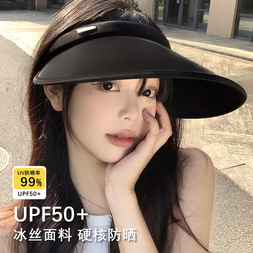 黑色冰丝空顶防晒帽大帽檐户外