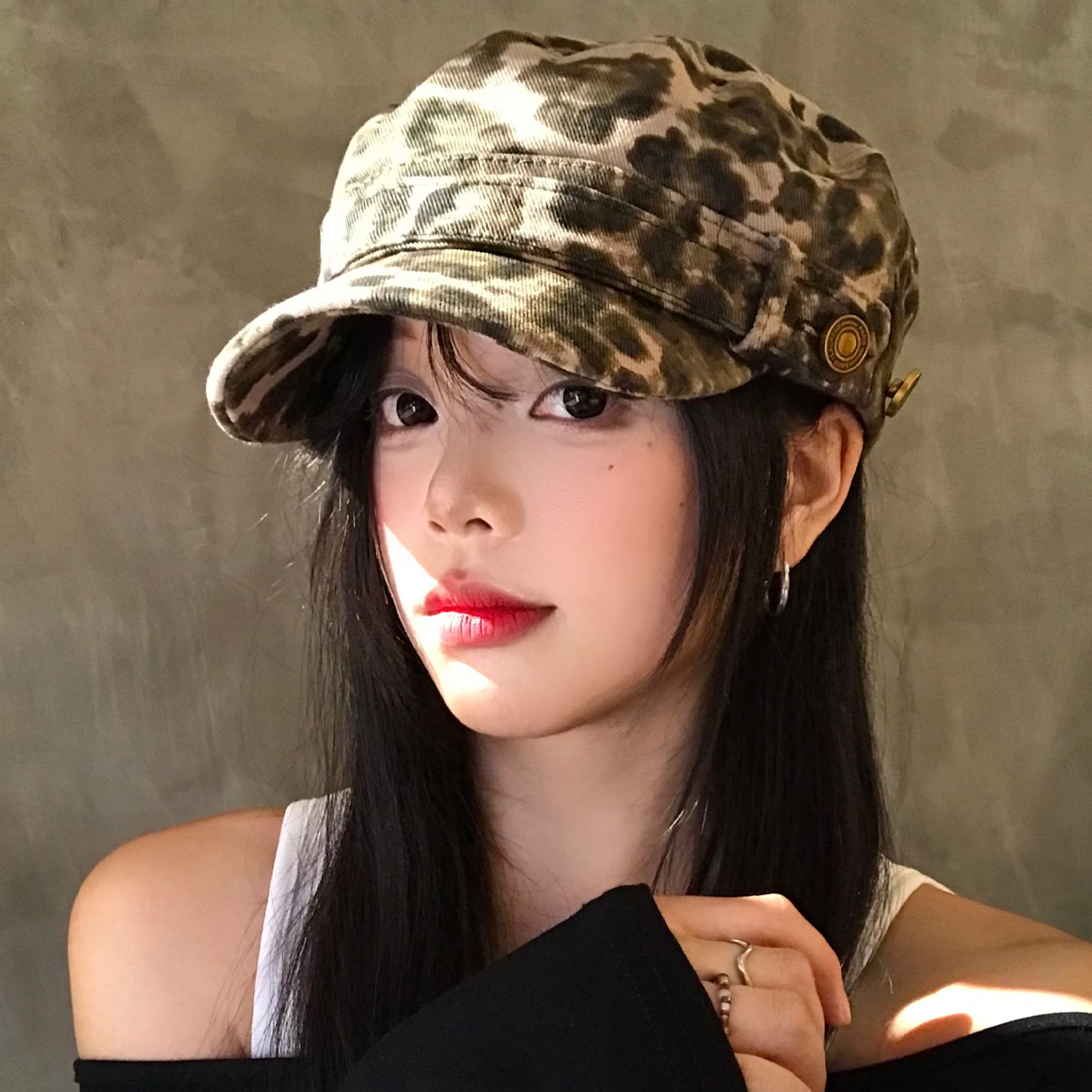 美式复古豹纹平顶鸭舌帽小众辣妹