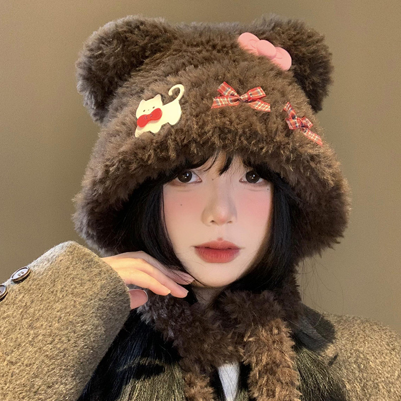 猫咪蝴蝶结小熊耳朵毛绒帽