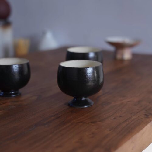 阿沐黑釉高足陶瓷手工拿铁杯
