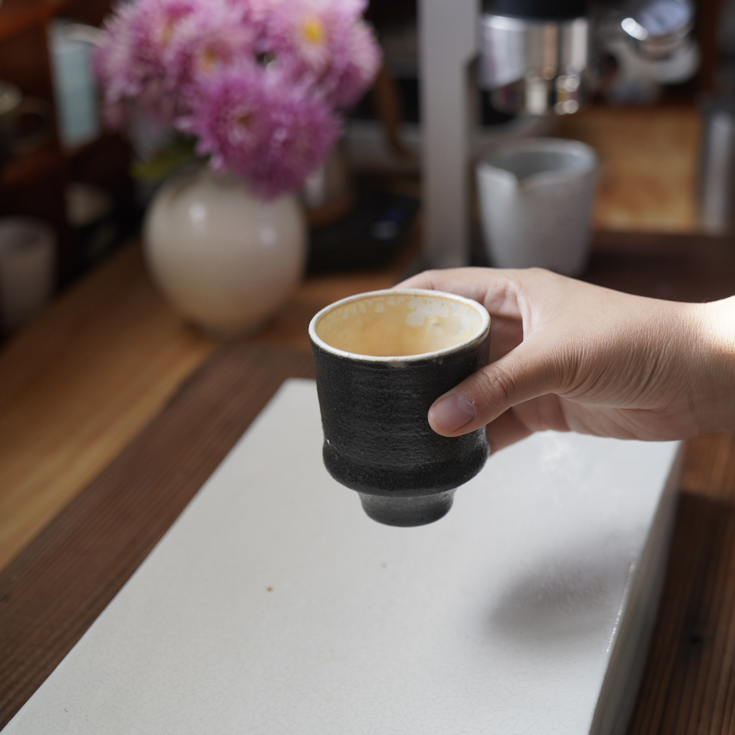 黑釉鼓腹手握杯 260-320ml 咖啡杯拉花杯茶杯陶瓷家用