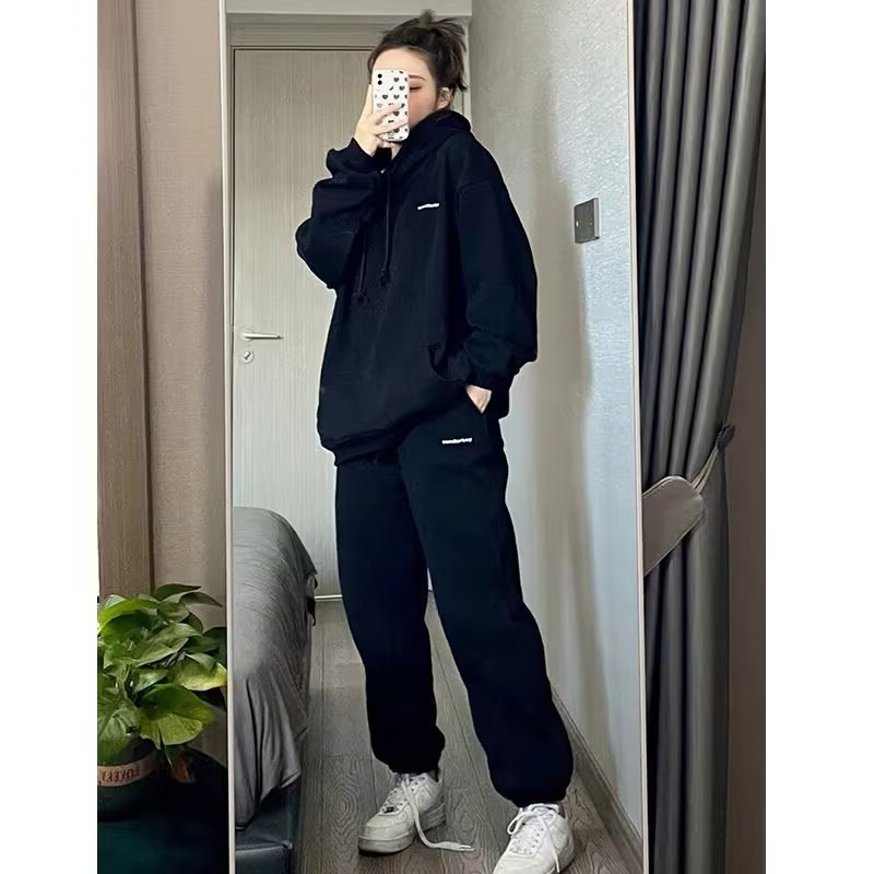 秋季运动套装女胖mm300斤大码宽松休闲显瘦连帽卫衣卫裤两件套潮