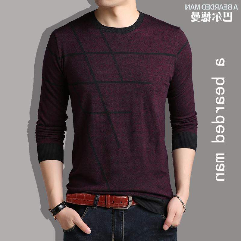 专柜品牌中青年长袖T恤男毛衣针织衫条纹圆领套头时尚休闲 丅血无在类目 男装, 针织衫/毛衣中 - 来自Buy2taobao.com提供专业的淘宝代购服务