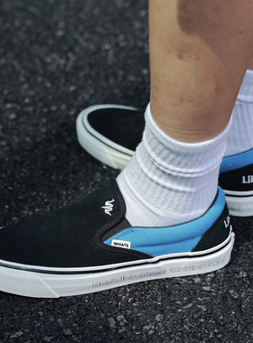 千纸鹤刺绣Liberaiders联名SlipOn 98DX休闲板鞋低帮蓝黑麂皮撞色