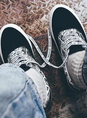 Offspring 95高街滑板鞋海盗骷髅美式黑白复古帆布低帮休闲鞋