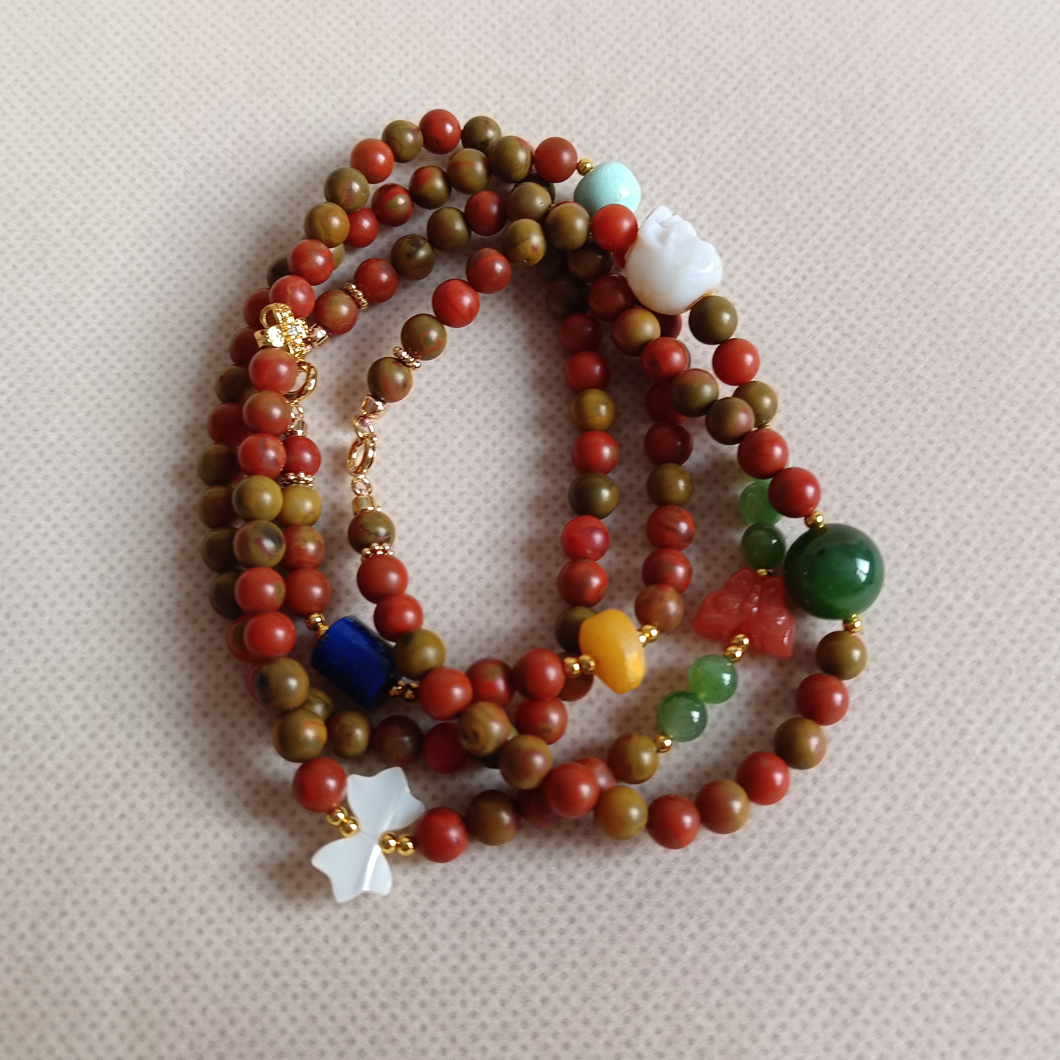 原创设计满肉包浆南红6mm精致搭配国风款新中式多用途长链毛衣链