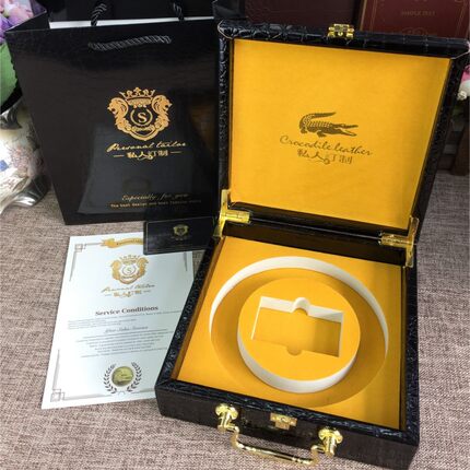 新款现货高档皮带盒黑色正方形鳄鱼纹皮腰带木盒订制皮具礼品包装