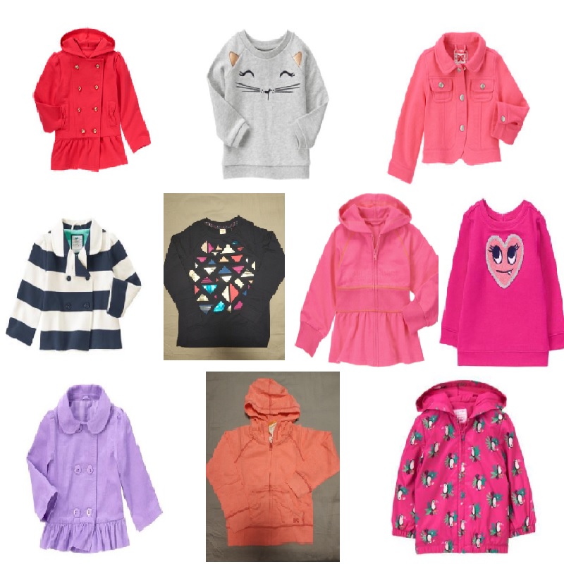 美国女童长袖猫咪花朵条纹风衣