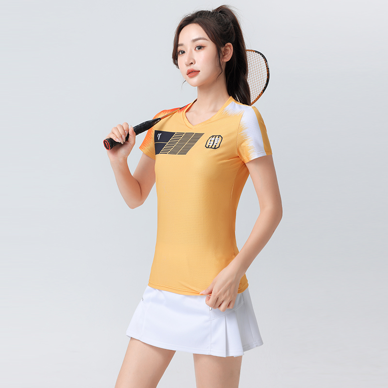 2023新品羽毛球服女夏季时尚黄色运动训练服比赛男套装团购队服