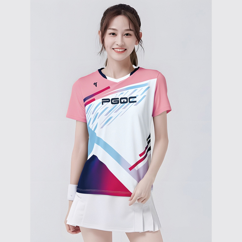 佩琪酷2025夏季新款羽毛球服时尚粉色训练比赛队速干运动套装男女