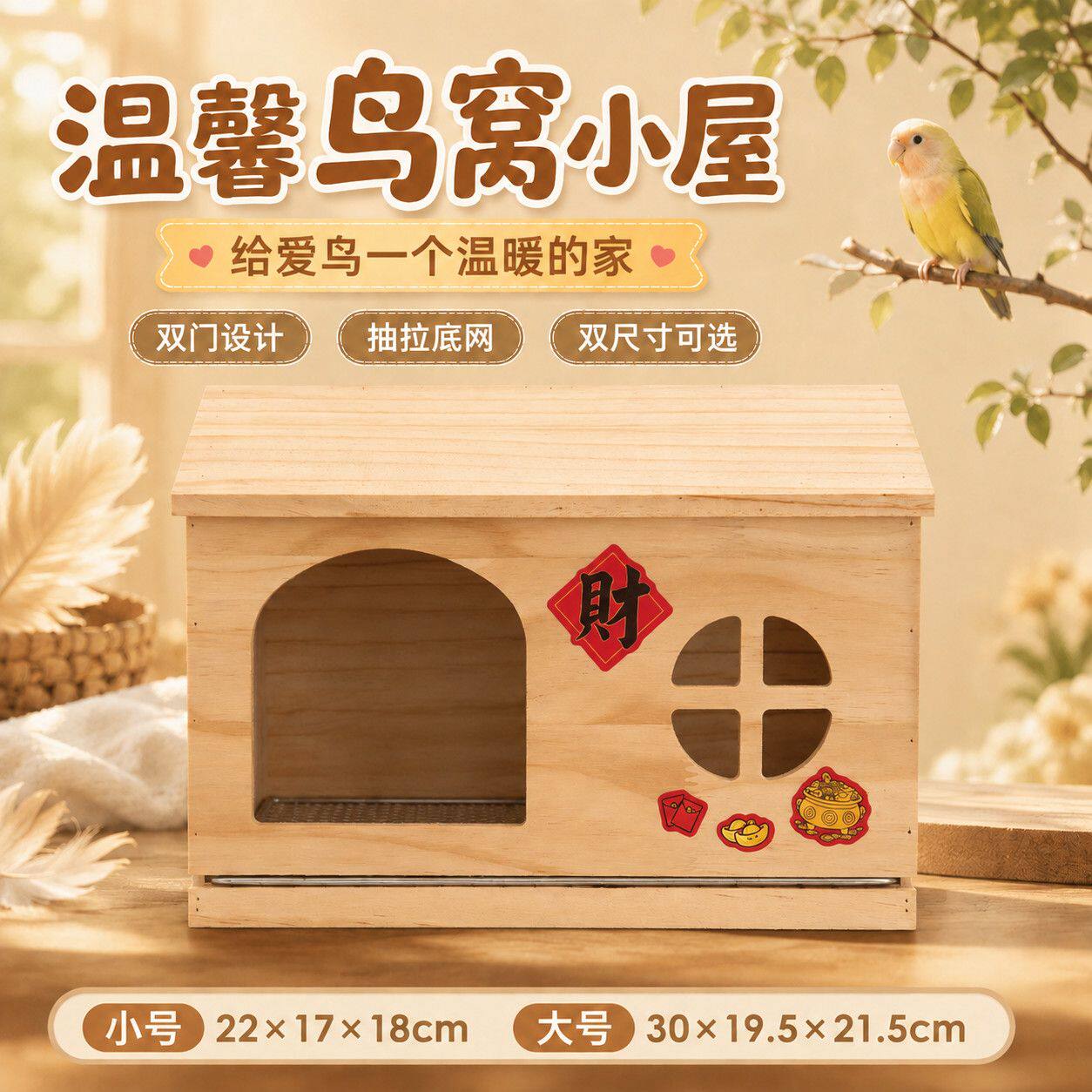 特价清仓四季通用鹦鹉鸟窝可抽拉底网宠物玩具小巧木屋造景用品