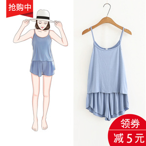 2023新款韩版夏季性感吊带短裤睡衣女薄两件套大码甜美家居服套装
