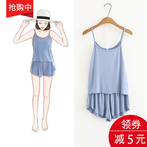 2026新款韩版夏季性感吊带短裤睡衣女薄两件套大码甜美家居服套装