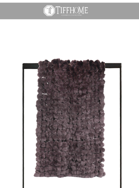 样板间别墅私宅床尾搭配兔毛球搭毯绿色紫色灰色客厅沙发装饰搭巾