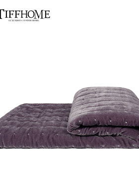 TIFFHOME轻奢酒店样板间别墅高档紫色仿手绣丝绒裥棉搭毯床尾搭巾