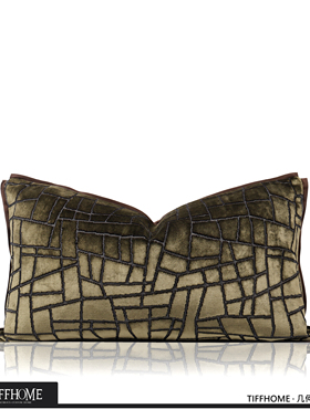 TIFFHOME复古轻奢别墅橄榄绿割绒样板间沙发客厅高级感抱枕腰枕套