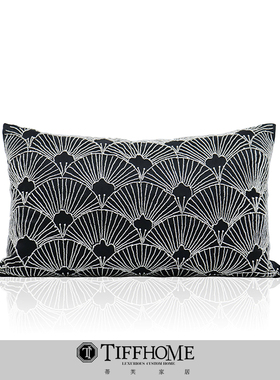 现代简约轻奢欧式银白色手工串珠设计师抱枕客厅沙发银杏叶腰枕套