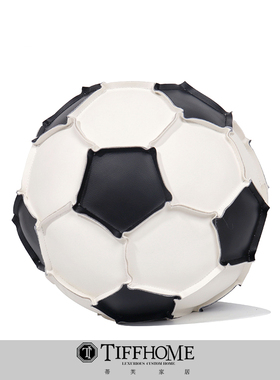 TIFFHOME现代样板房抱枕儿童房黑白足球创意抱枕皮方枕蓝球圆腰枕