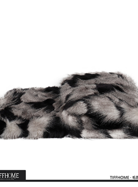 TIFFHOME高端软装样板房现代轻奢灰黑色仿皮草沙发毛毯办公室搭毯