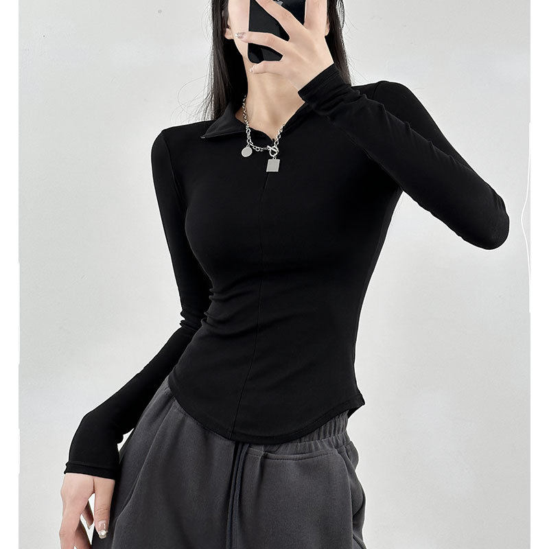 长袖t恤女2026春秋季修身打底内搭显瘦辣妹polo领薄款春秋打底衫