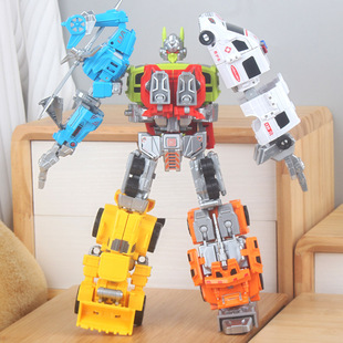 酷炫救援队变形机器人救护车警车直升机铲车模型儿童益智玩具