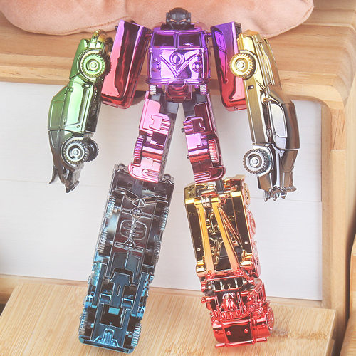 渐变炫彩变形机器人大巴轿车跑车吊车卡车模型男孩益智玩具