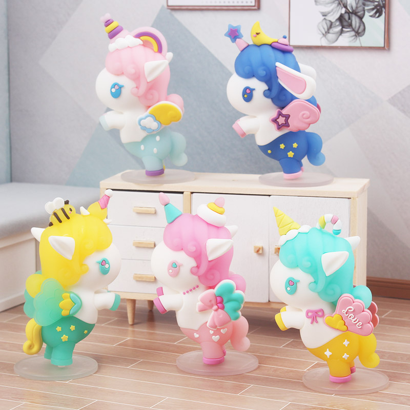 明盒彩虹独角兽盲盒桌面摆件手办蛋糕摆件男女孩儿童玩具生日礼物