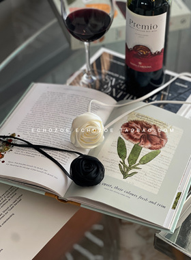 ECHOZOE“巴黎小玫瑰”法式温柔缎面玫瑰花绑带项链复古度假春夏