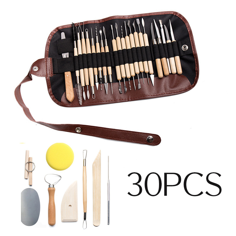 跨境陶艺工具30件套装软陶泥刮刀石塑粘土雕刻塑形刀辅助工具
