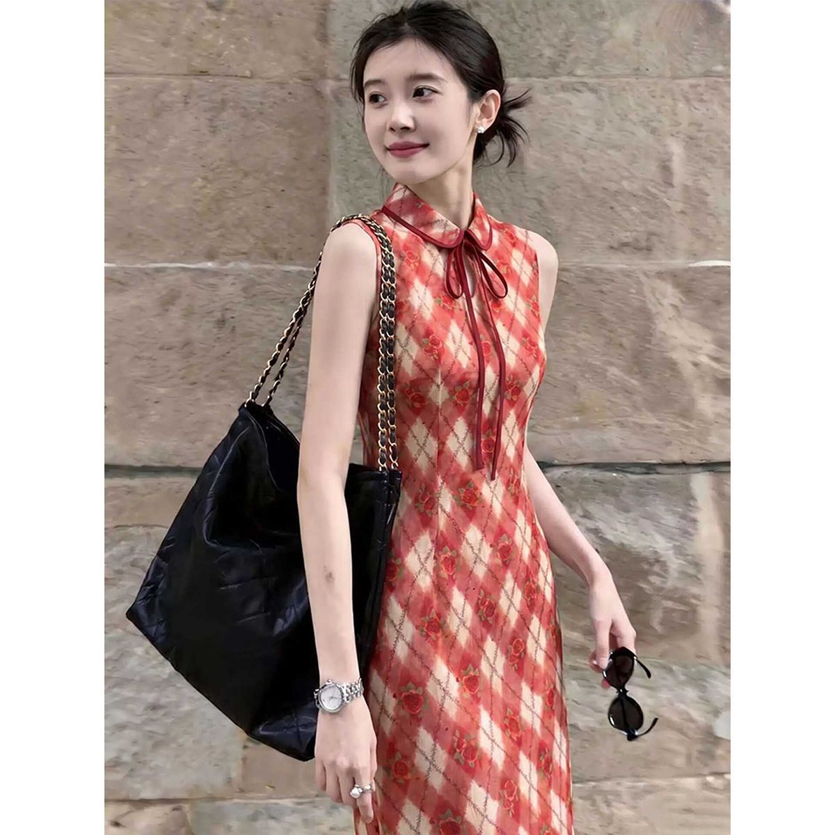新中式国风复古红色印花旗袍女夏设计感多巴胺御姐轻熟绝美小裙子