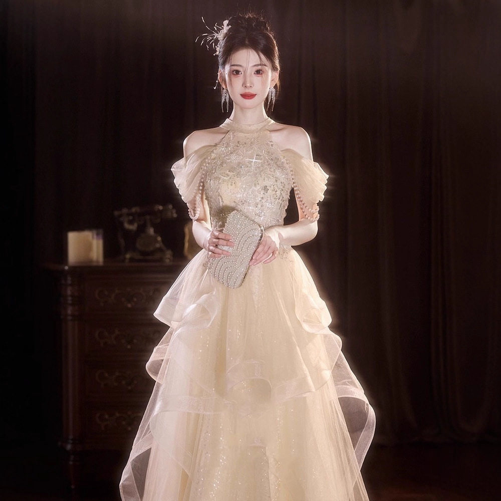 高级感晚礼服裙2026主持成人礼高端敬酒服晨袍订婚高中女学生毕业