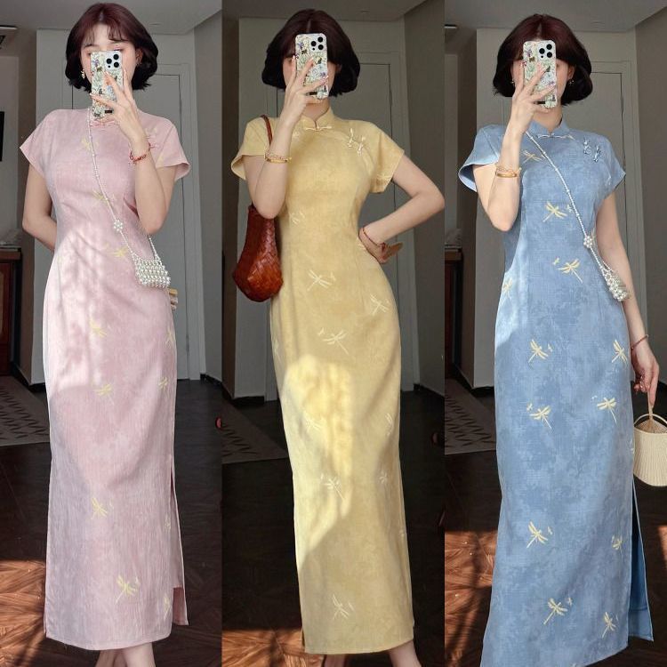静山蜓-夏季新中式改良小蜻蜓印花别致连肩袖2026夏季新款女旗袍