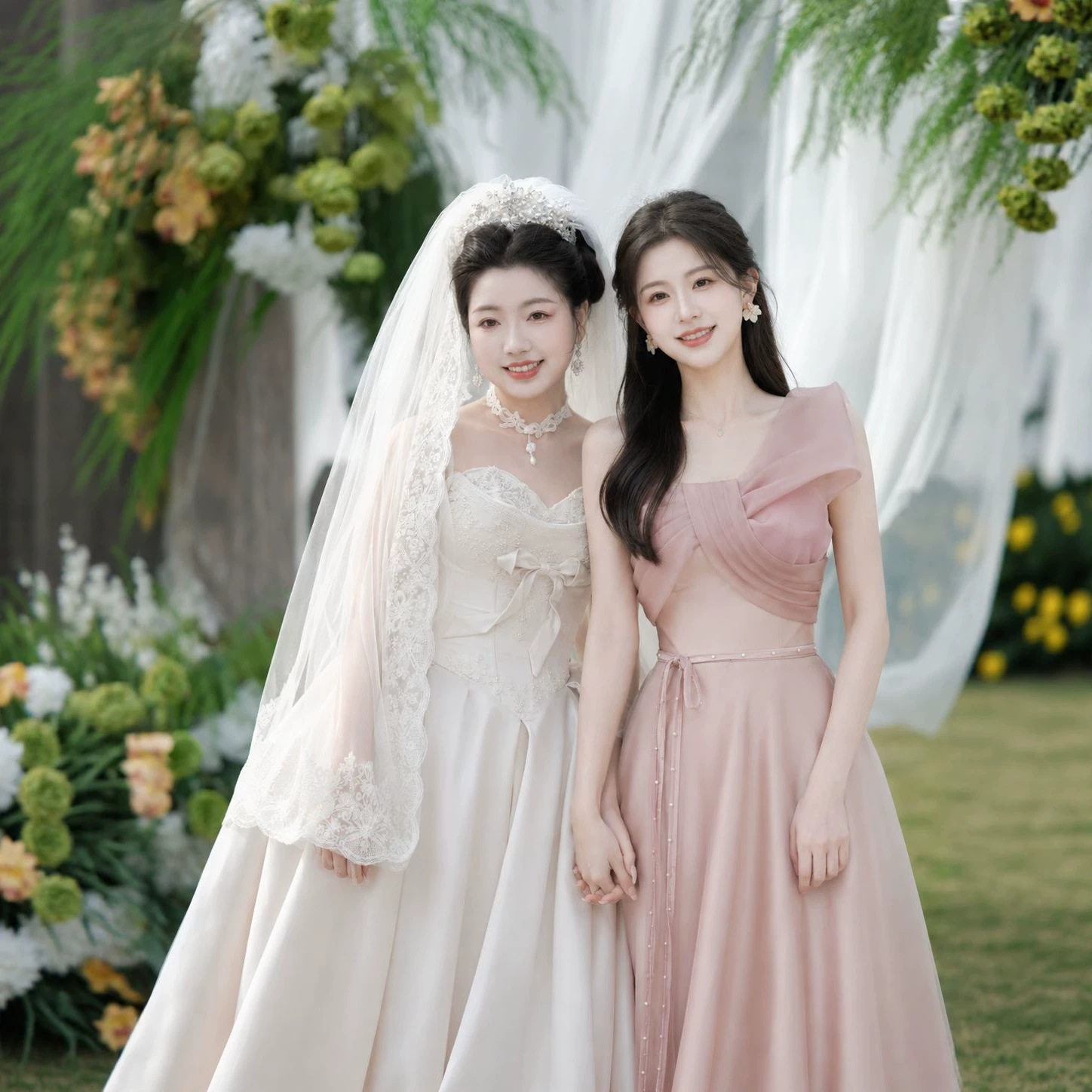 2026新款伴娘服粉色缎面抹胸连衣裙闺蜜姐妹团显瘦长裙小个子可穿