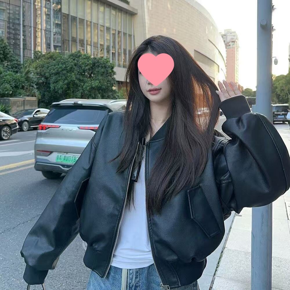 美式复古皮衣外套春秋新款港风小个子皮夹克机车上衣