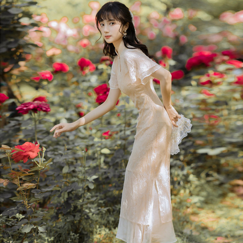 法式小个子长款复古气质旗袍日常年轻款改良版连衣裙少女2026新款