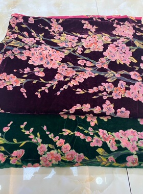 真丝烂花烂花布料大梅花金丝绒仿真丝旗袍汉服面料DIY